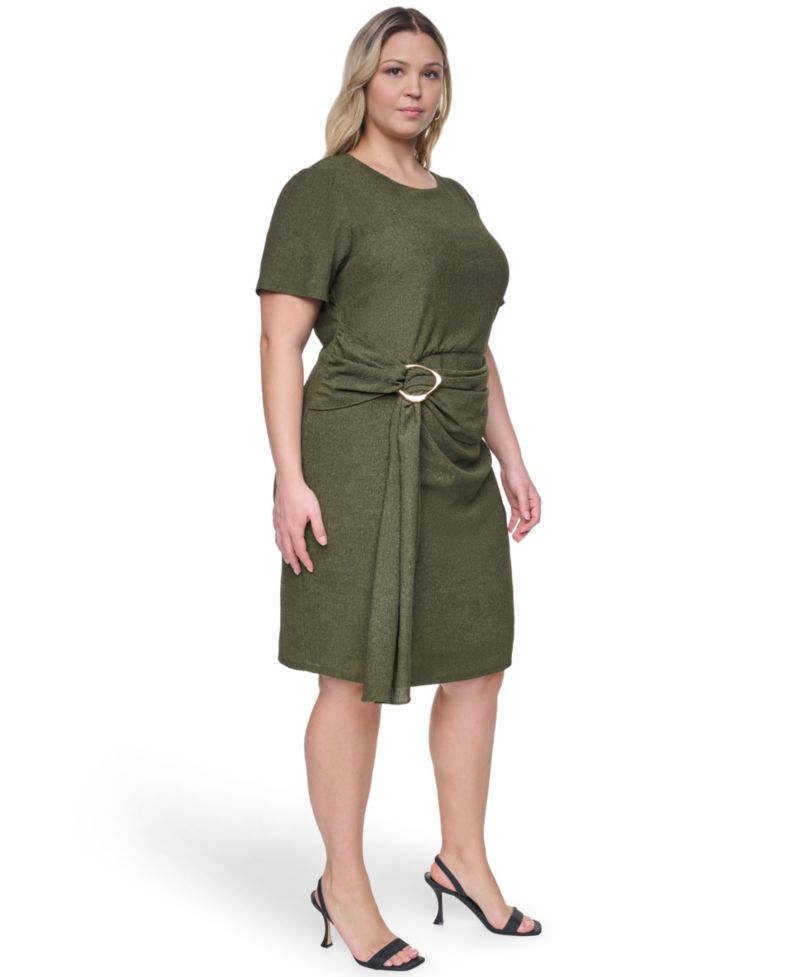 Plus Size Jewel Neck Short-Sleeve Dress