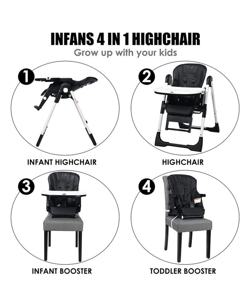 4-in-1 Convertible Highchair and Booster Seat with Height Adjustment
