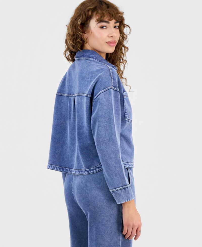 Petite Faux-Denim Knit Button-Front Shacket