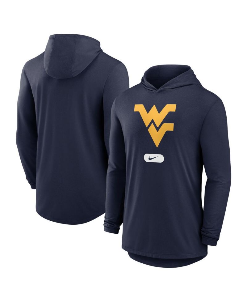 Men's Navy West Virginia Mountaineers Lightweight Performance Long Sleeve Hoodie T-Shirt