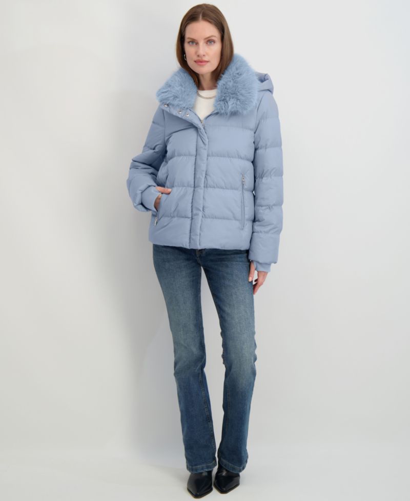 Women's Faux-Fur-Collar Hooded Puffer Coat