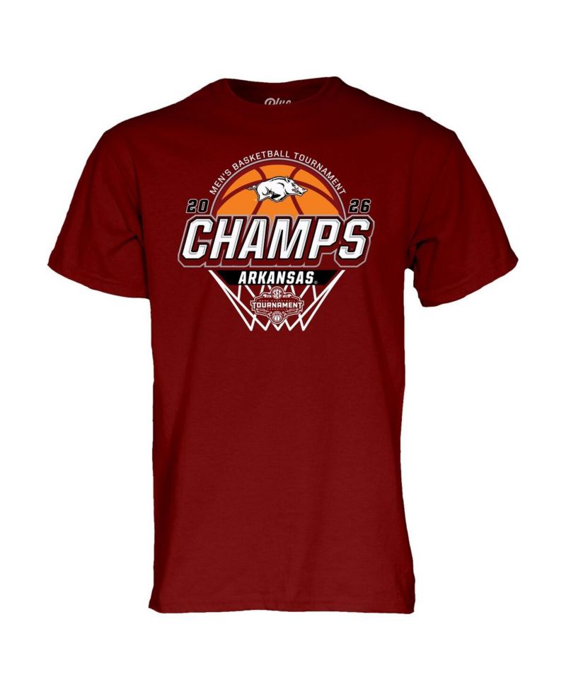 Men's and Women's Cardinal Arkansas Razorbacks 2026 SEC Men's Basketball Tournament Champions Locker Room T-Shirt