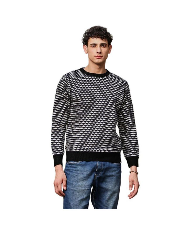 Men's Contrast-Jacquard Knit Pullover Sweater