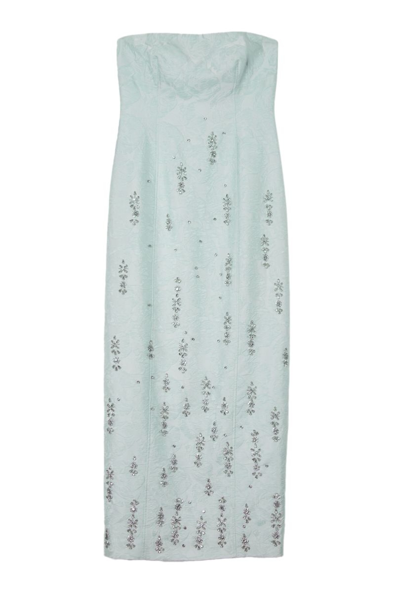 Crystal Embellished Strapless Midi Dress