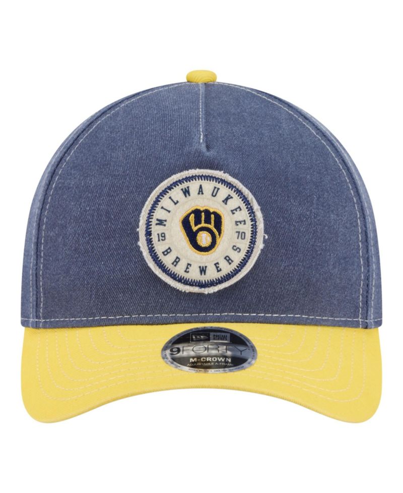 Men's Navy/Gold Milwaukee Brewers Felt M-Crown 9FORTY Adjustable Hat