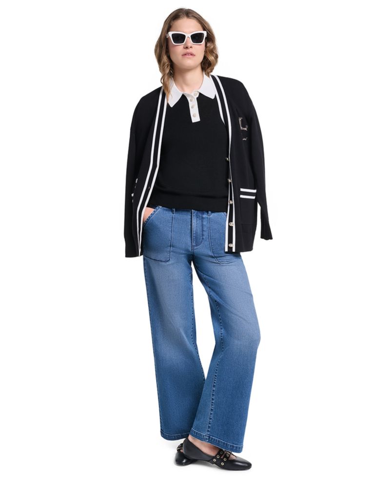 Petite Short-Sleeve Contrast Collar Sweater