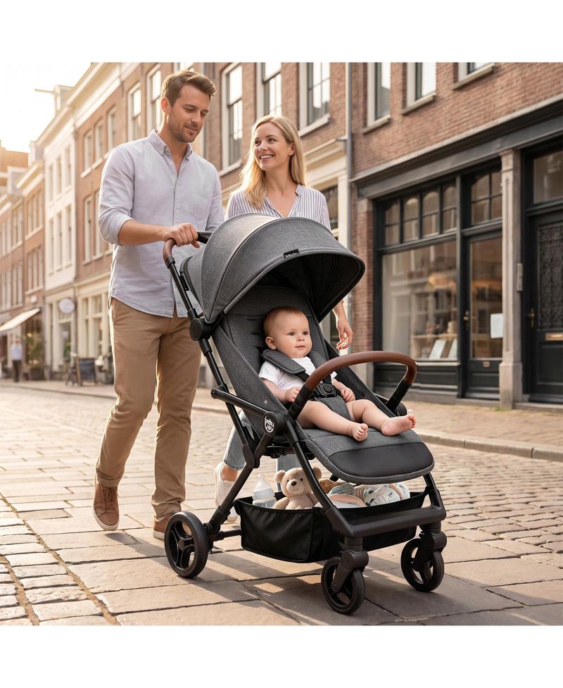Lightweight Baby Stroller w/One-Hand Folding Adjustable Canopy Backrest Footrest