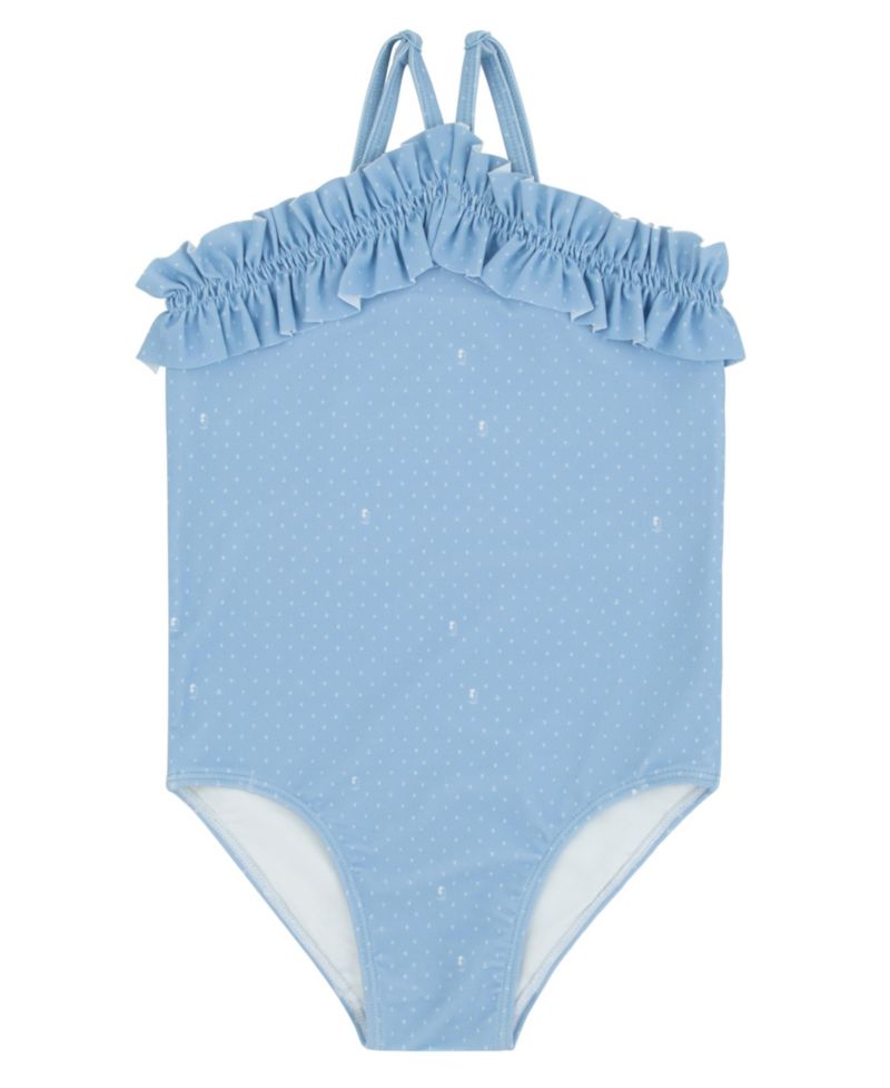 Girls' 4-16 Crossover-Back Ruffle-Trim One-Piece Swimsuit