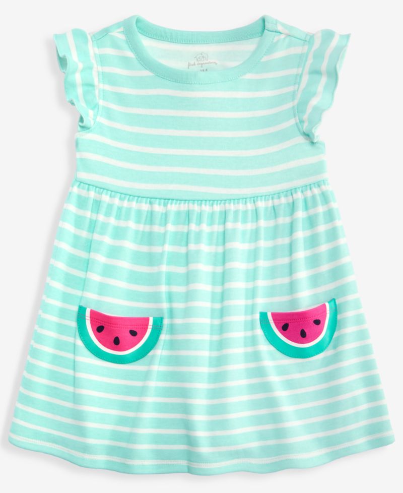 Baby Girls' 0M-24M Striped Watermelon-Pocket Dress