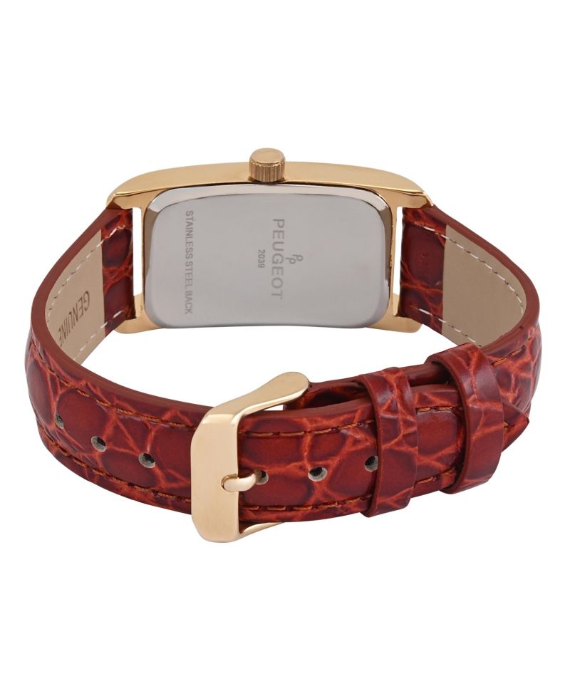 Men's Gold Contour Case Remote Sweep Watch with Brown Leather Band