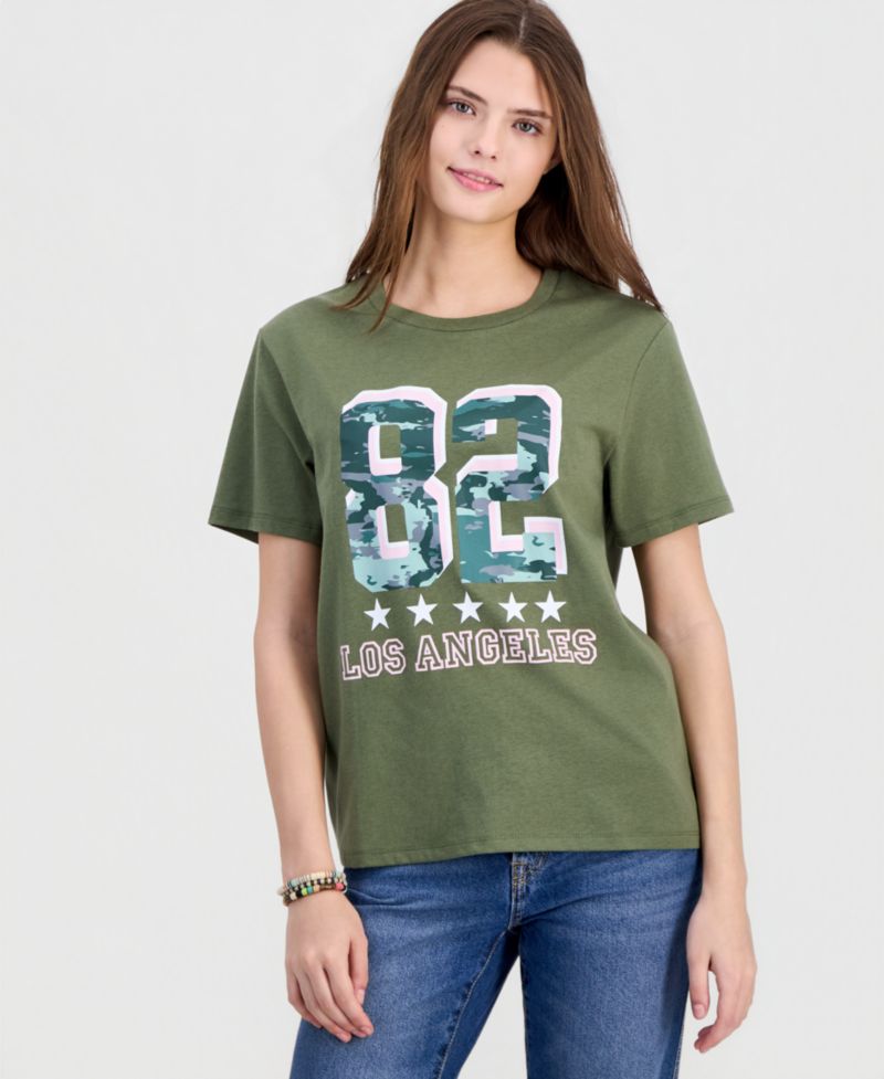 Junior's LA Number Camo Crewneck Tee