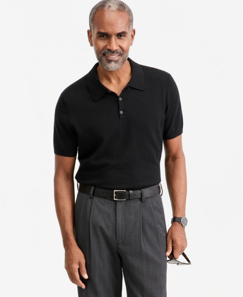 Men's Cotton Cashmere Blend Short-Sleeve Polo Sweater