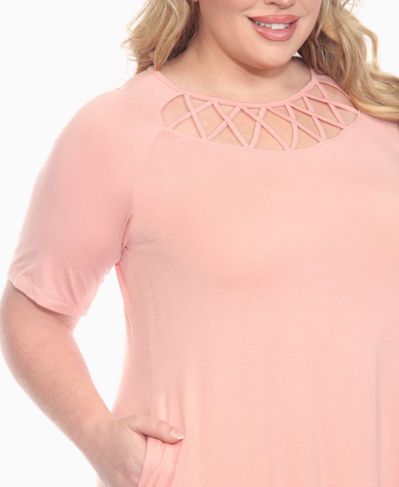 Plus Size Short Sleeve Crisscross Neck A-Line Dress