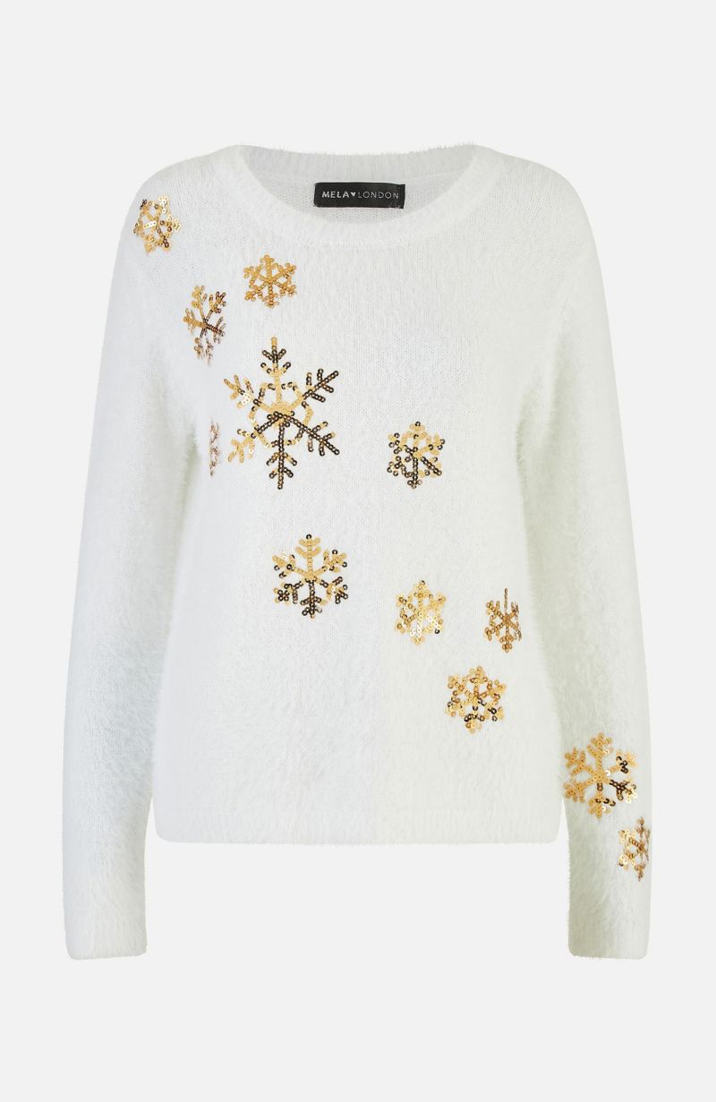 Women's Sequin Snowflake Fluffy Sweater