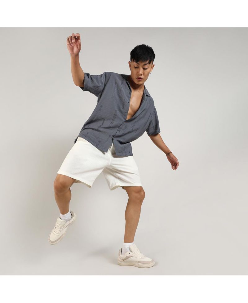 Men's Ash Grey Embroidered Twist Shirt