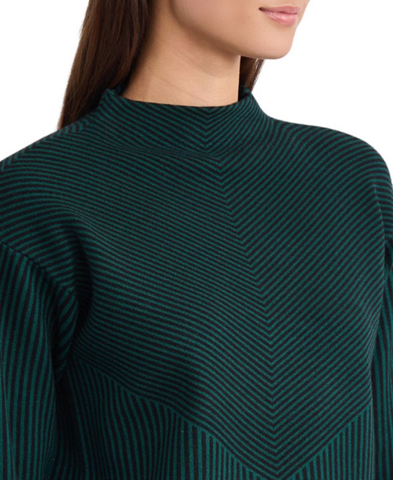 Women's Striped Funnel Mock Neck Long-Sleeve Sweater