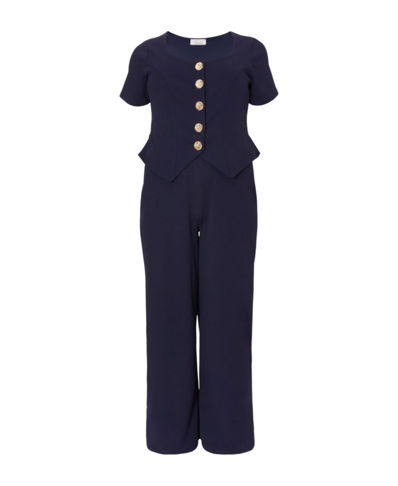 Women's Plus Size Palazzo Button Front Jumpsuit