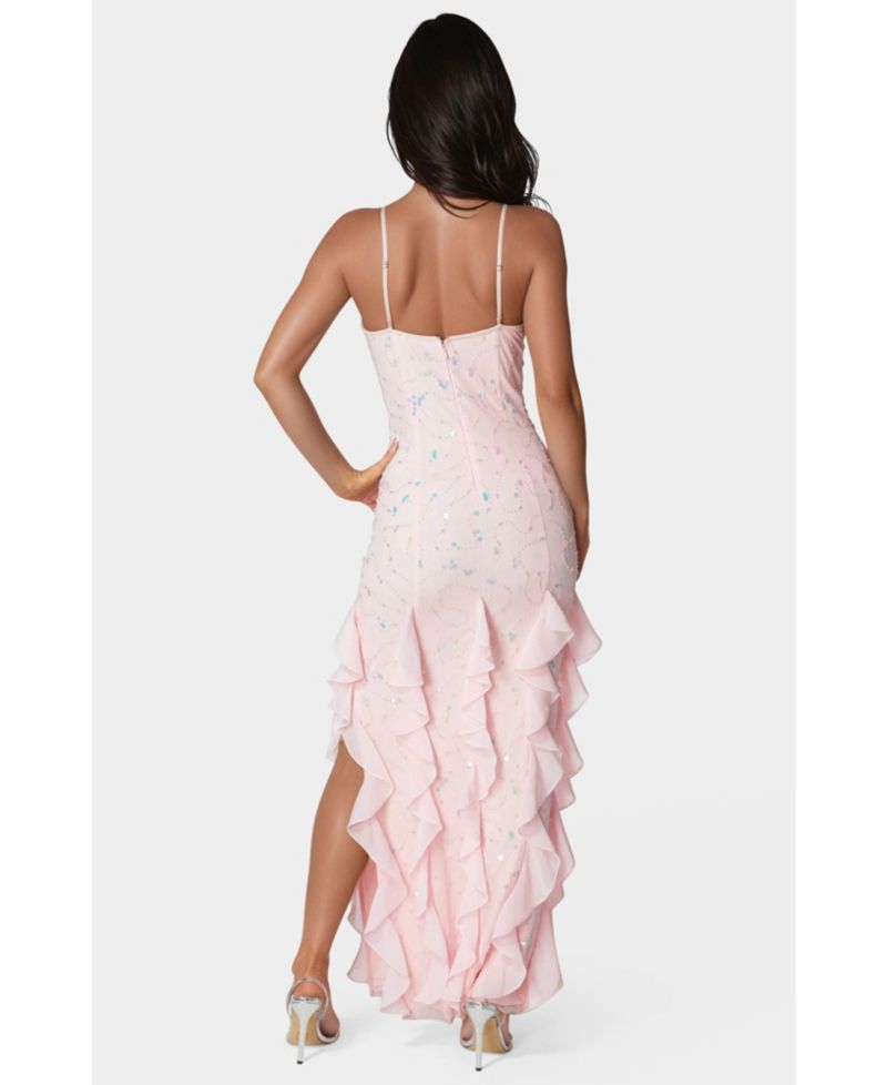 Women's Cascade Beaded Mesh Gown