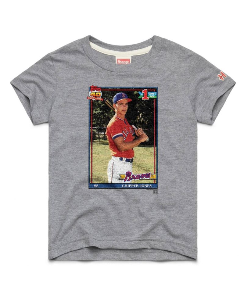 Big Boys and Girls Chipper Jones Gray Atlanta Braves Topps Baseball Card Tri-Blend T-Shirt