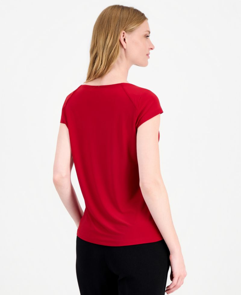 Women's Cap Sleeve Cowl Neck Jersey Knit Top