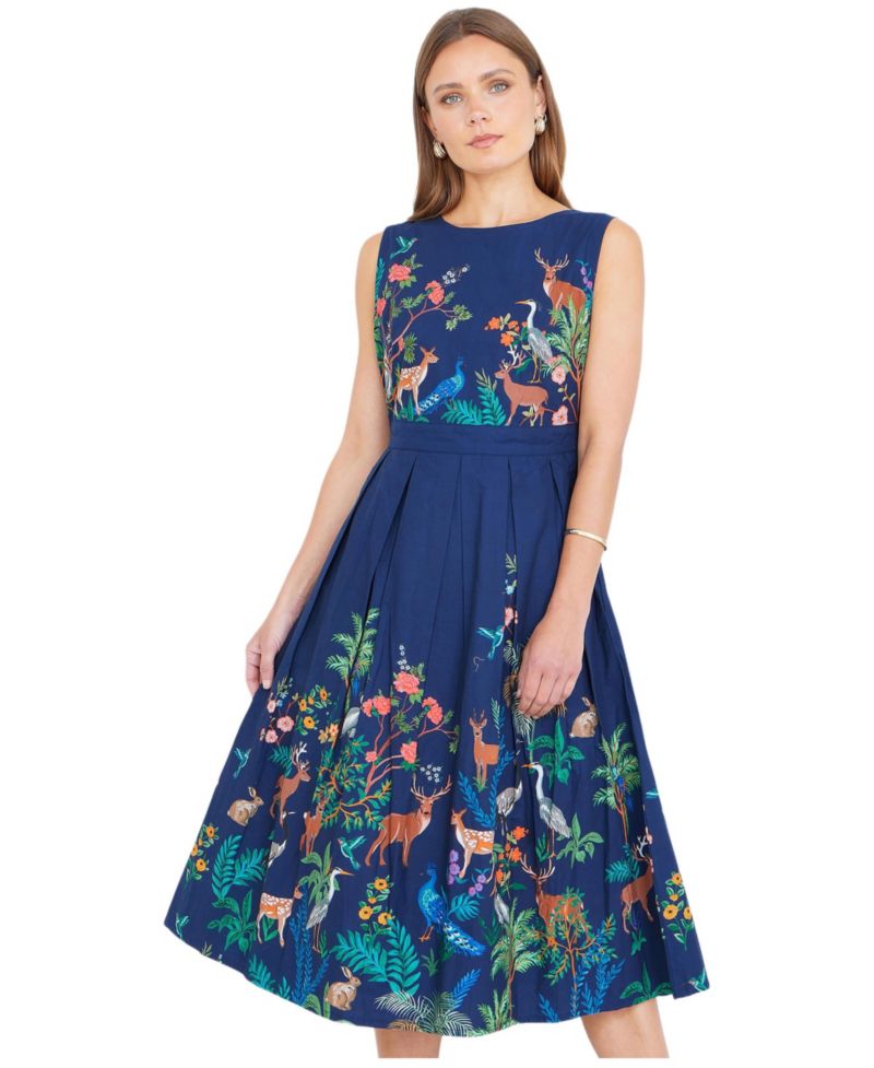 Women's Animal Print Cotton Midi Skater Dress