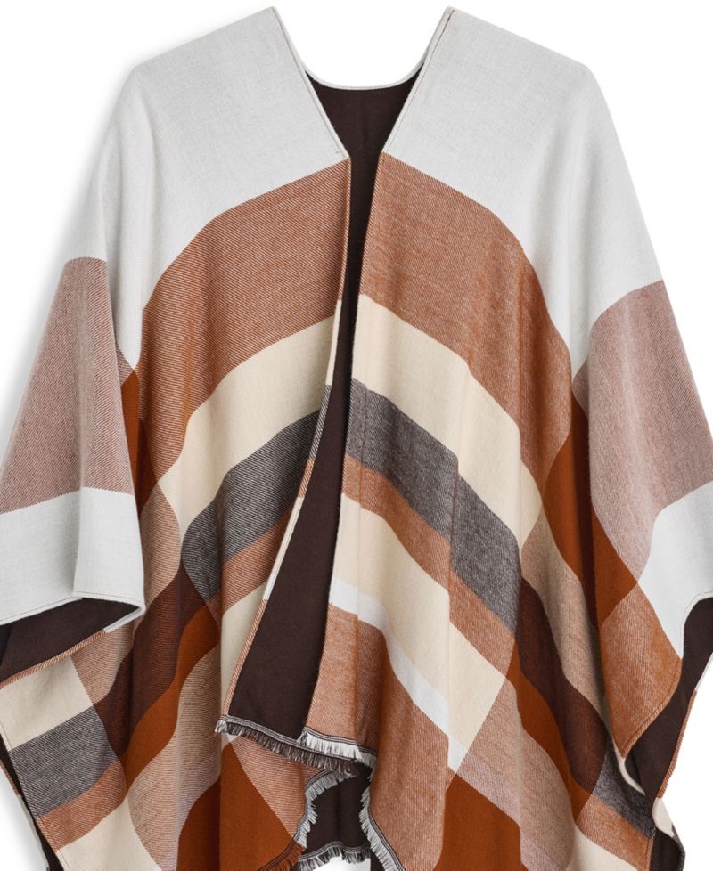 Reversible Double Face Colorblock Plaid Shawl Ruana
