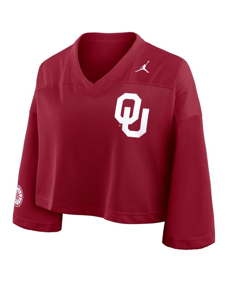 Women's Crimson Oklahoma Sooners Cropped Mesh Dri-FIT Fashion Jersey