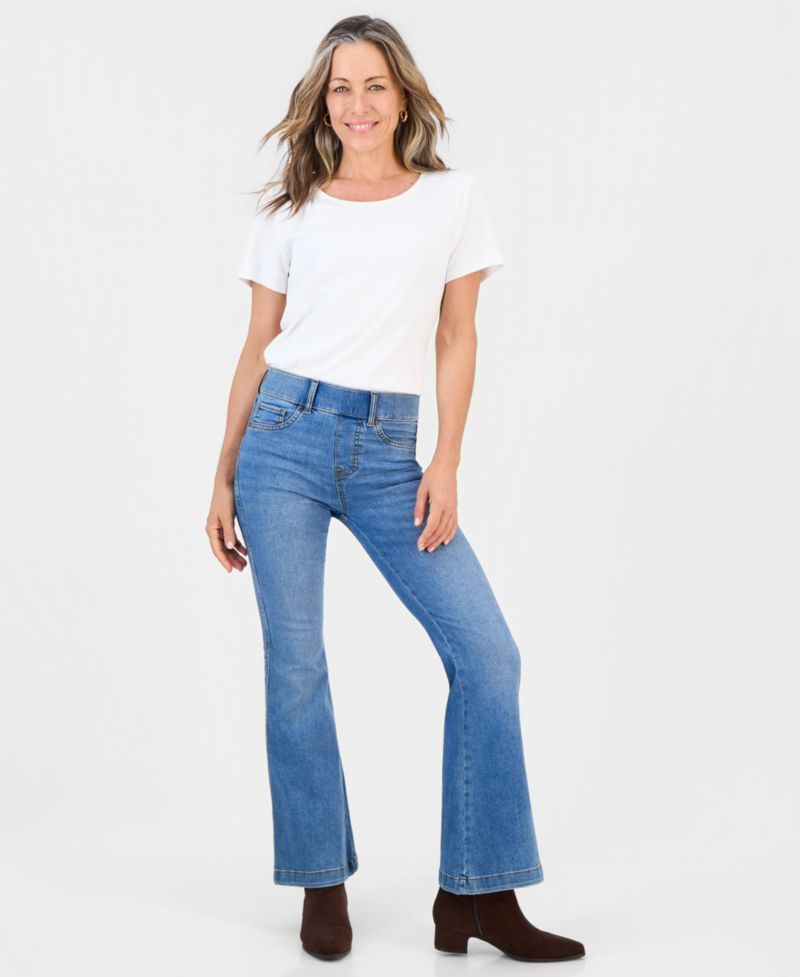 Women's Petite Pull-On High-Rise Bootcut Jeans