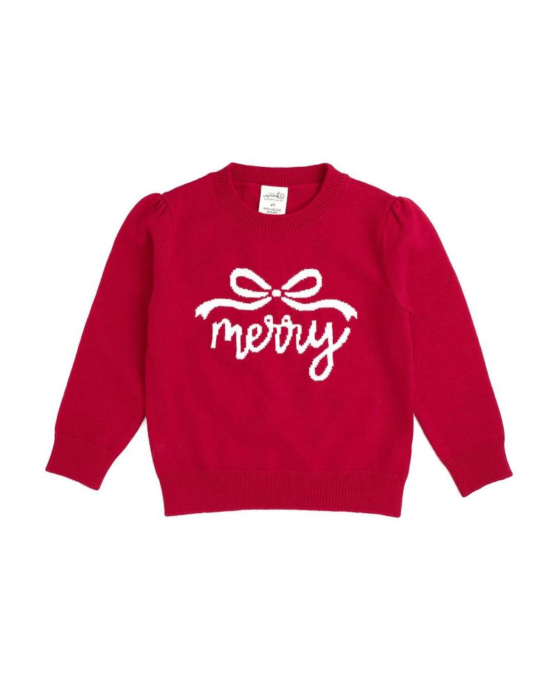 Girls' 4-16 Merry Bow Crewneck Long-Sleeve Sweater