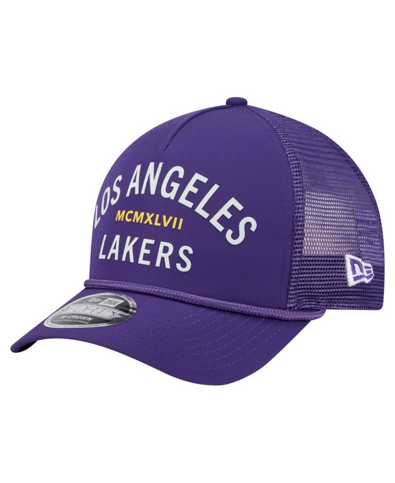 Men's Purple Los Angeles Lakers Minimalist A-Frame 9FORTY Trucker Hat