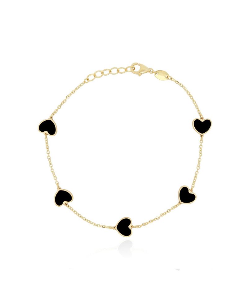 Onyx Heart Station Bracelet 14K Gold