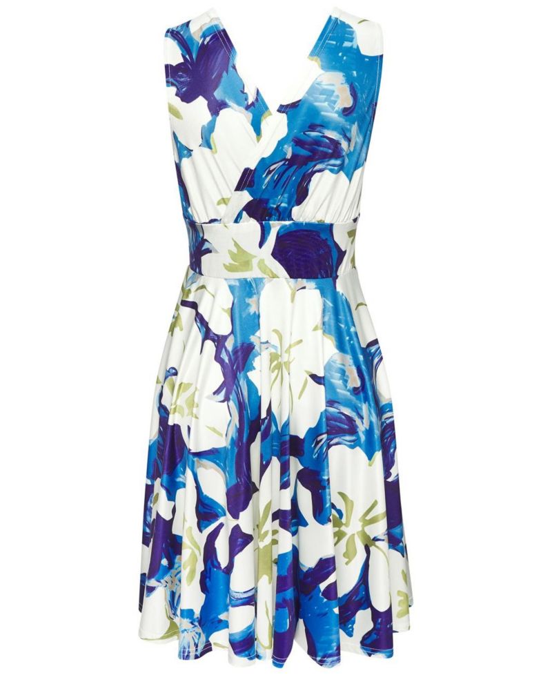 Women's Printed Sleeveless Look A-Line V-Neck Short Dress