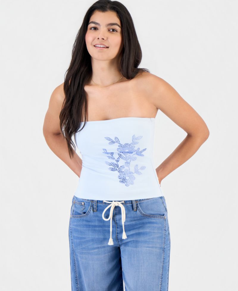 Juniors' Embellished Strapless Top