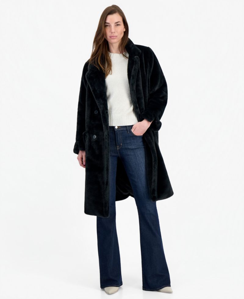 Juniors' Faux-Fur Double-Breasted Coat