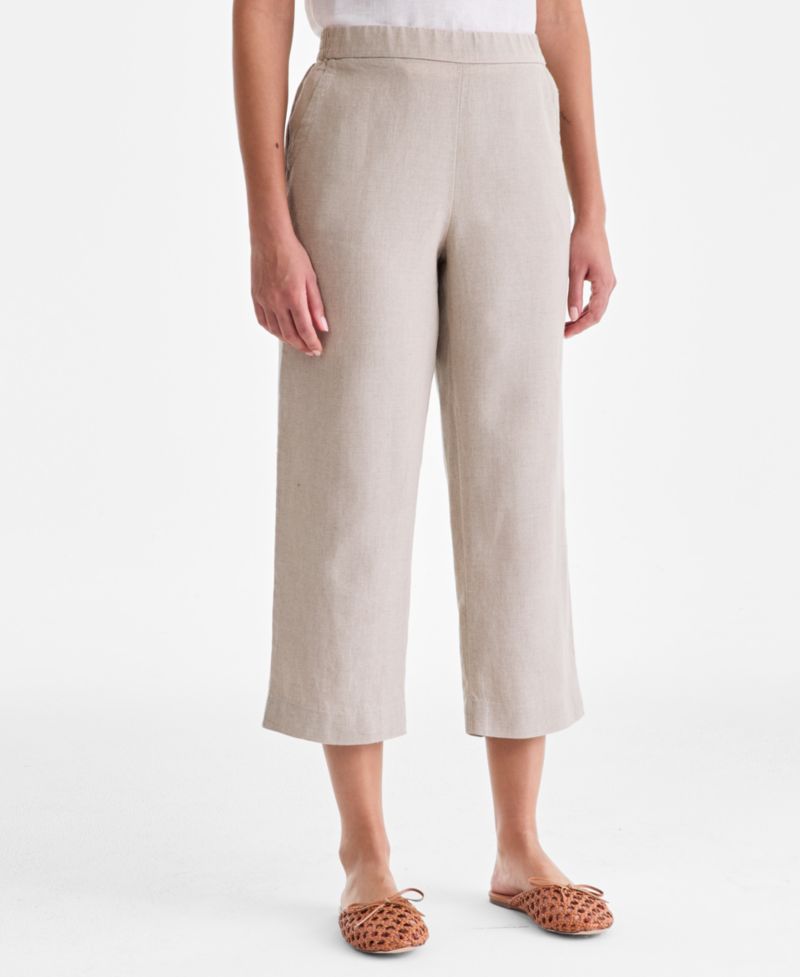 Petite 100% Linen Pull-On Cropped Pants
