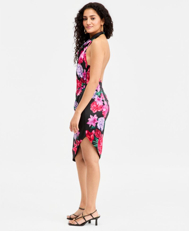 Women's Printed Halter Asymmetric Sheath Dress