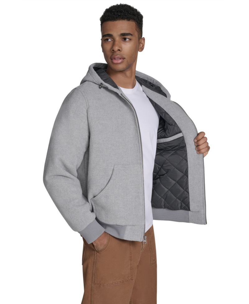 Men's Wool-Blend Hooded Bomber Jacket