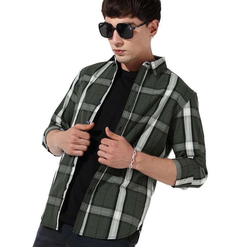 Men's Tartan Plaid Dark Green Shirt.