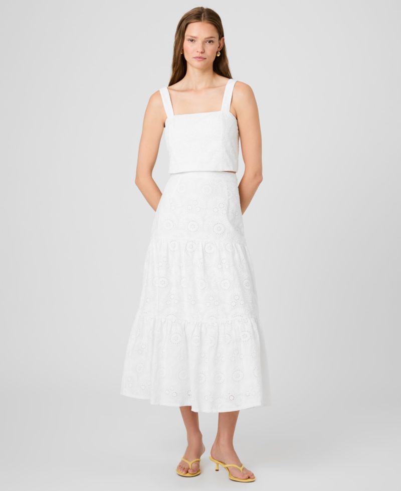 Women's Square-Neck Floral Eyelet Crop Top
