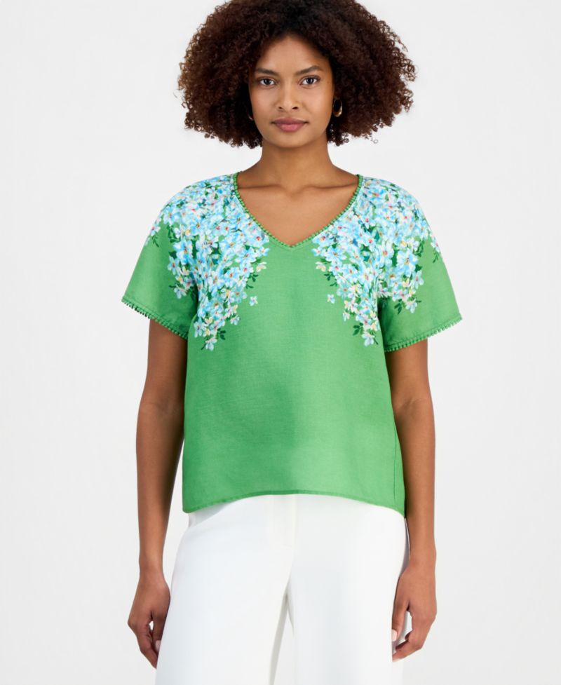 Women's Floral V-Neck Short-Sleeve Top
