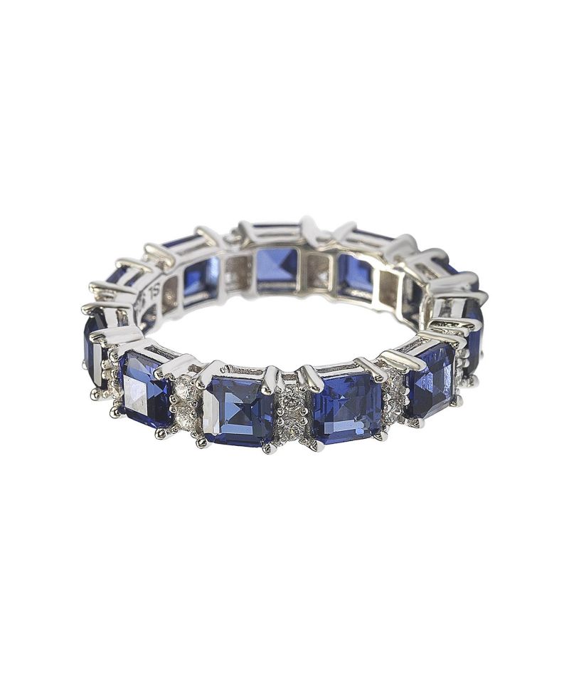 Suzy Levian Sterling Silver Sapphire & Created White Sapphire Assacher Cut Eternity Band Ring