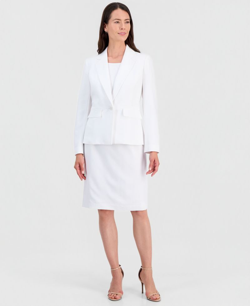 Women's One-Button Peplum Jacket & Basic Sheath Dress Suit