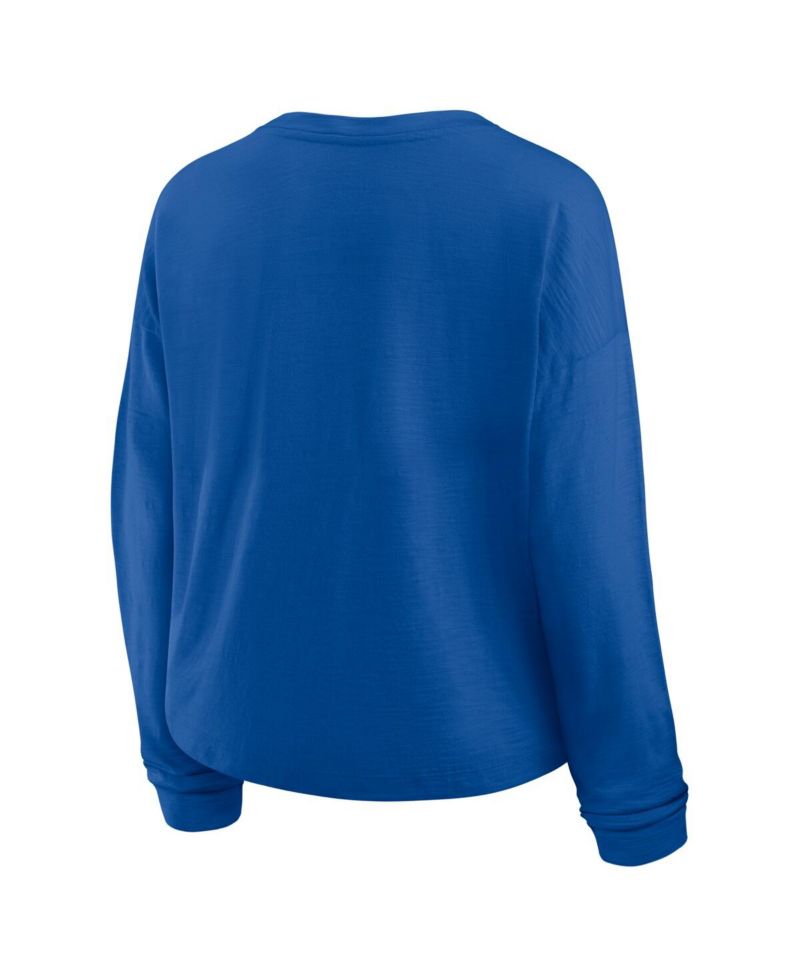 Women's Blue New York Rangers Oversized All Out Effort Long Sleeve Henley T-Shirt