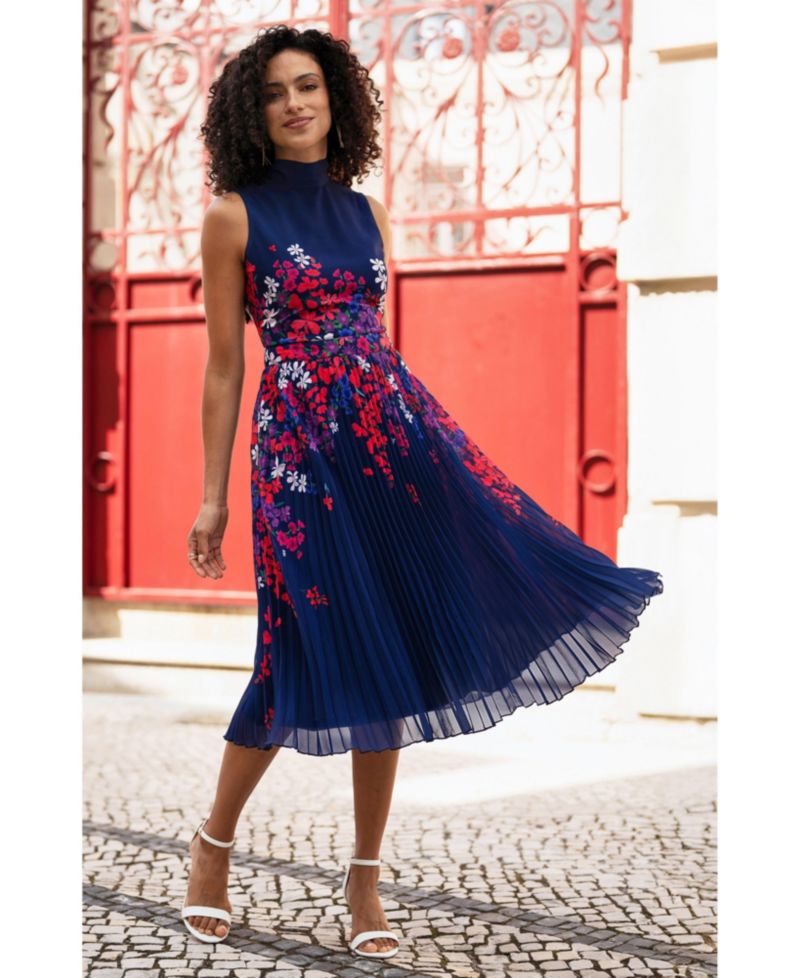 Women's Printed Pleated Midi Dress