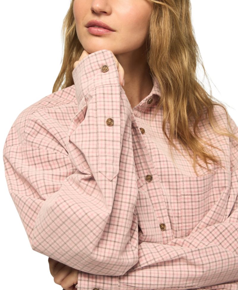 Women's Cropped Plaid Corduroy Button-Up Shirt