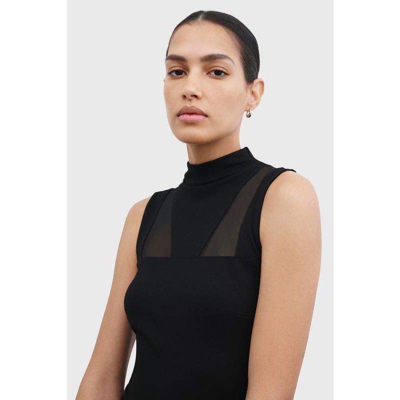 Women's Amelia Mesh-Cutout High-Neck Back-Slit Fitted Evening Midi Dress