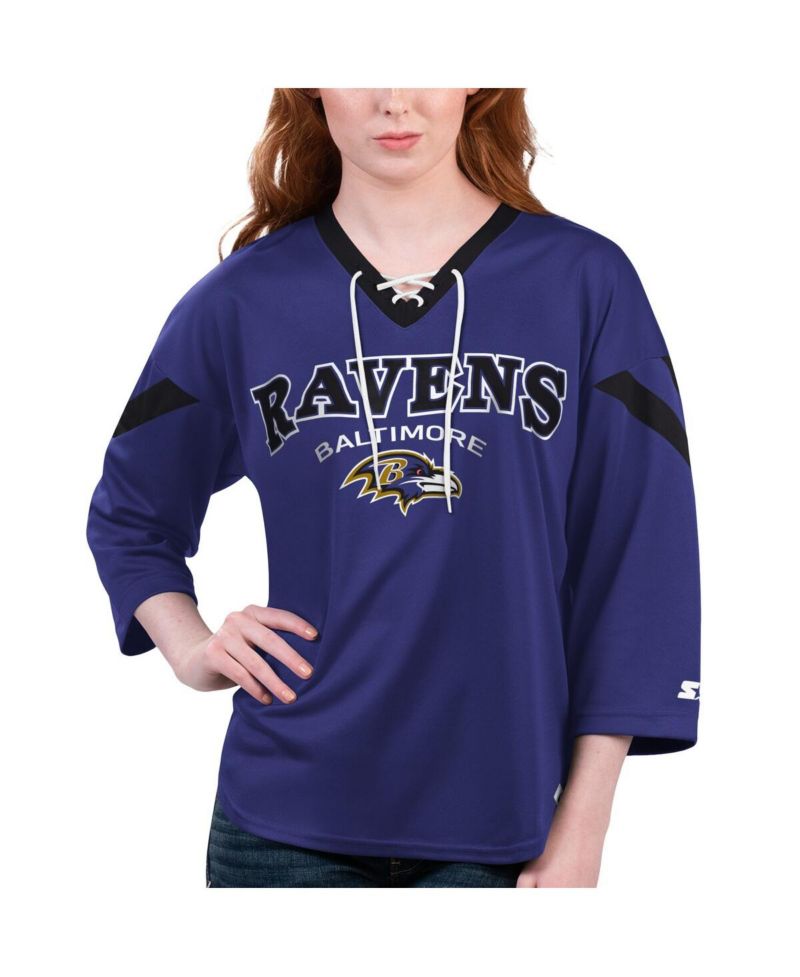 Women's Purple Baltimore Ravens Rally Lace-Up 3/4 Sleeve T-Shirt
