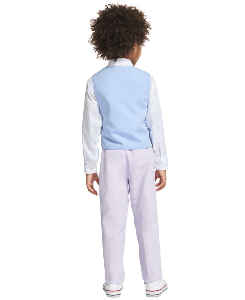 Boys' 2-7 Linen Check Long-Sleeve Shirt, Vest, Necktie, Pocket Square & Pants, 5-Piece Set