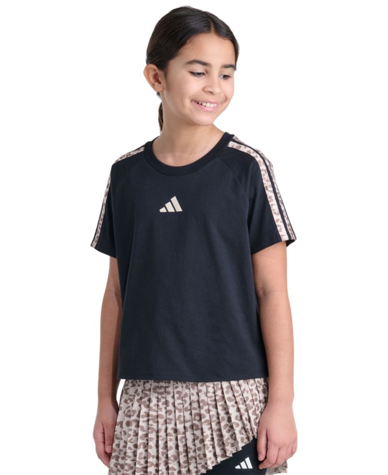 Girls' 8-16 Print 3-Stripe Short-Sleeve Raglan T-Shirt