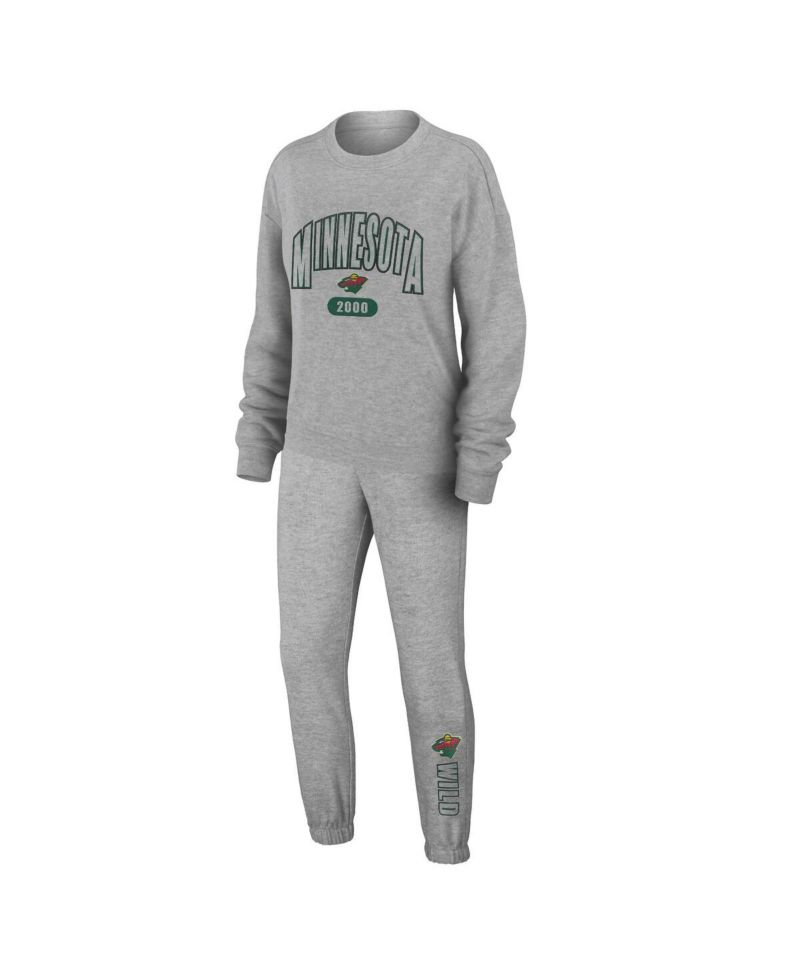 Women's Heather Gray Minnesota Wild Knit Long Sleeve Tri-Blend T-shirt and Pants Sleep Set